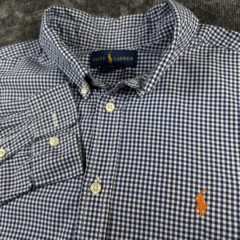 Ralph Lauren Shirt Teen XL (18-20)  Blue Picnic Gingham‎ Plaid Orange Pony